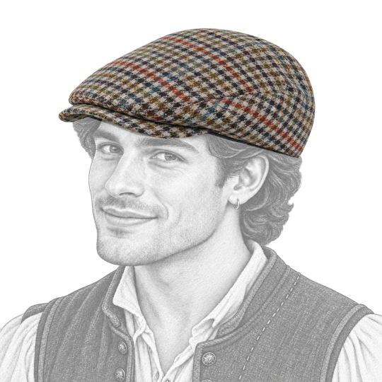 Chapeau porté par un jeune homme médiéval avec boucle d’oreille