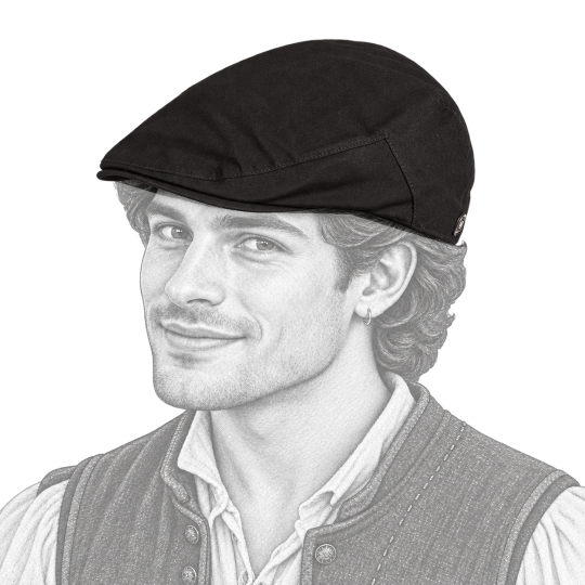 Chapeau porté par un jeune homme médiéval avec boucle d’oreille
