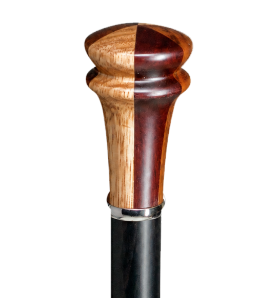 Canne Milord avec pommeau en bois laminé de palissandre, hévéa et padouk