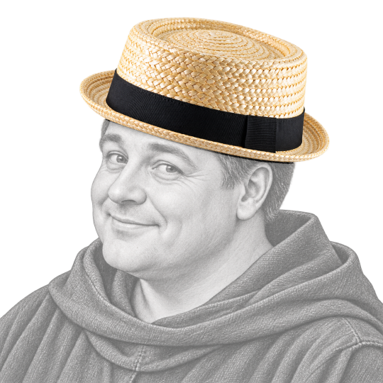 Porkpie paille blanchi porté par un homme Renaissance