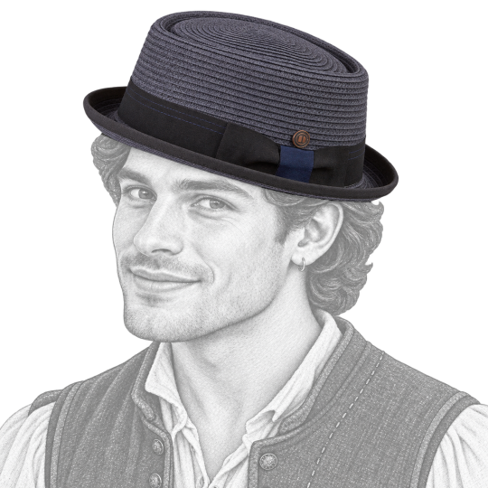 Chapeau porté par un jeune homme médiéval avec boucle d’oreille