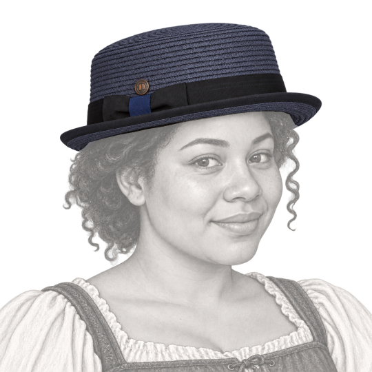 Chapeau pork pie d été Rico Denim – Dasmarca porté par une femme Renaissance