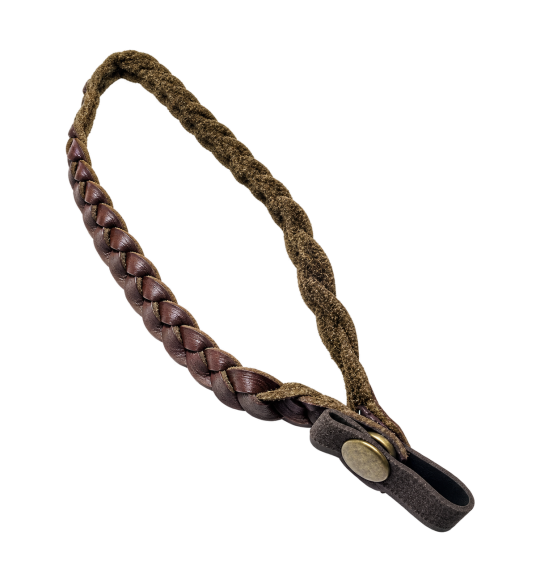 Dragonne en cuir marron tressé pour canne – vue du produit