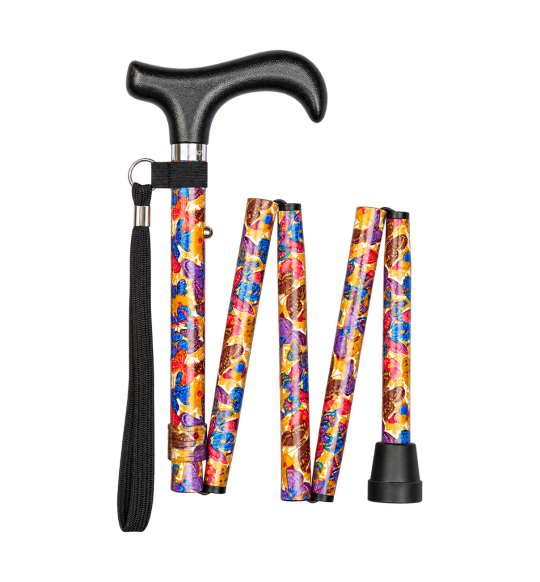 Canne pliante Mini Papillons – aluminium réglable – vue pliée sur fond transparent