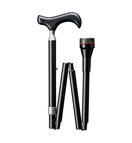 Canne pliante 360° Gastrock – embout articulé amortisseur – vue pliée sur fond transparent