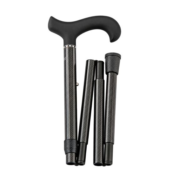 Canne pliante carbone noir Gastrock – légère et réglable – vue pliée sur fond transparent