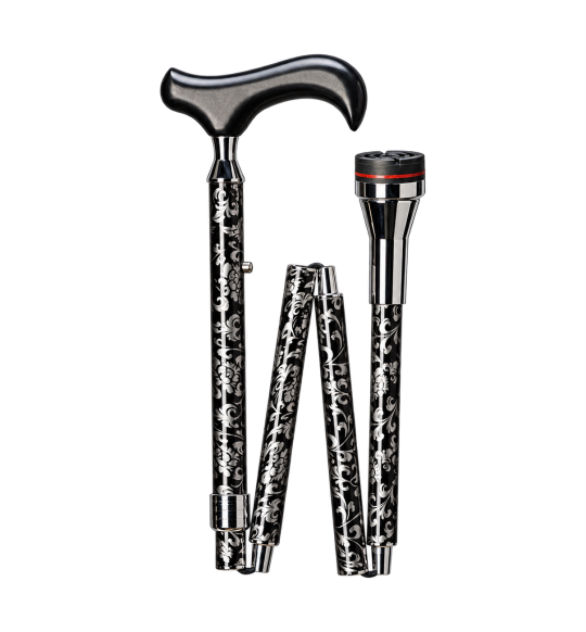 Canne pliante Révolution F – aluminium et embout articulé – vue pliée sur fond transparent