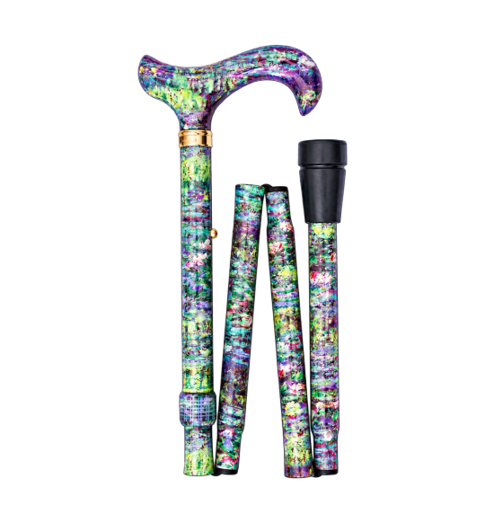 Canne pliante Monet Classic Canes – motif artistique – vue pliée sur fond transparent