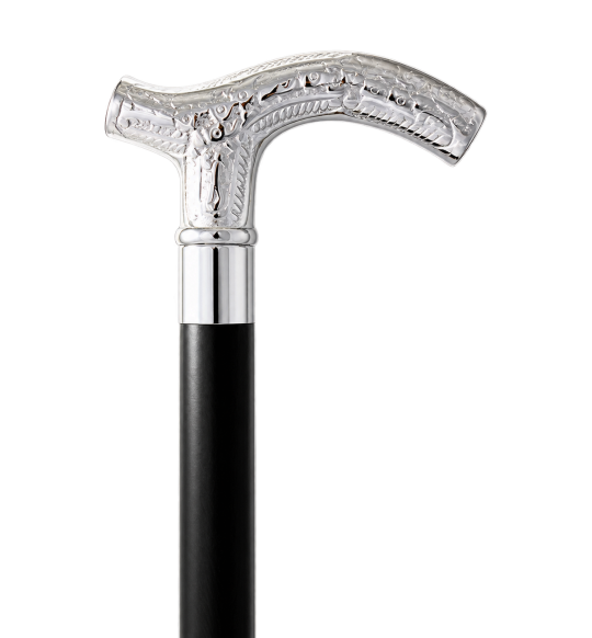 Canne Classic Canes 4624 à poignée argentée ornée sur fond transparent