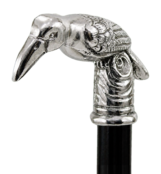 Canne de luxe avec poignée Toucan sculptée en étain et fût en noyer noir