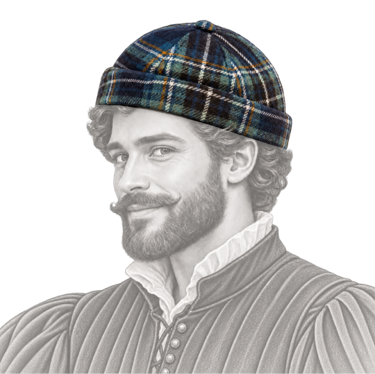 Miki tartan navy porté par un homme Renaissance barbu