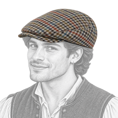 Chapeau porté par un jeune homme médiéval avec boucle d’oreille