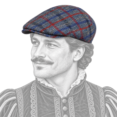 Casquette Justin Marine – Harris Tweed – Dasmarca – portrait dessiné au crayon, personnage Renaissance