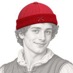 Miki Winter rouge Béton Ciré porté par un jeune personnage Renaissance