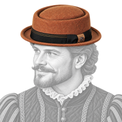 Chapeau pork pie Quintin Camel Dasmarca – portrait dessiné au crayon, personnage Renaissance