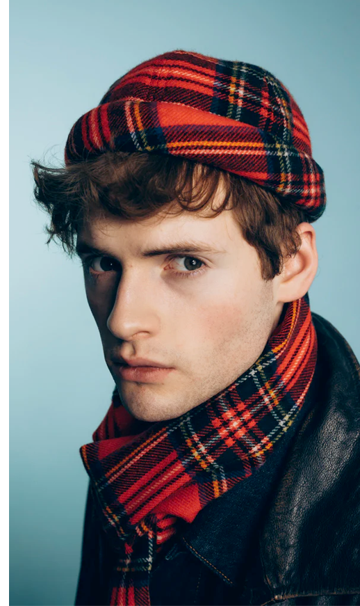 Bonnet docker MIKI TARTAN Béton Ciré en laine d’agneau